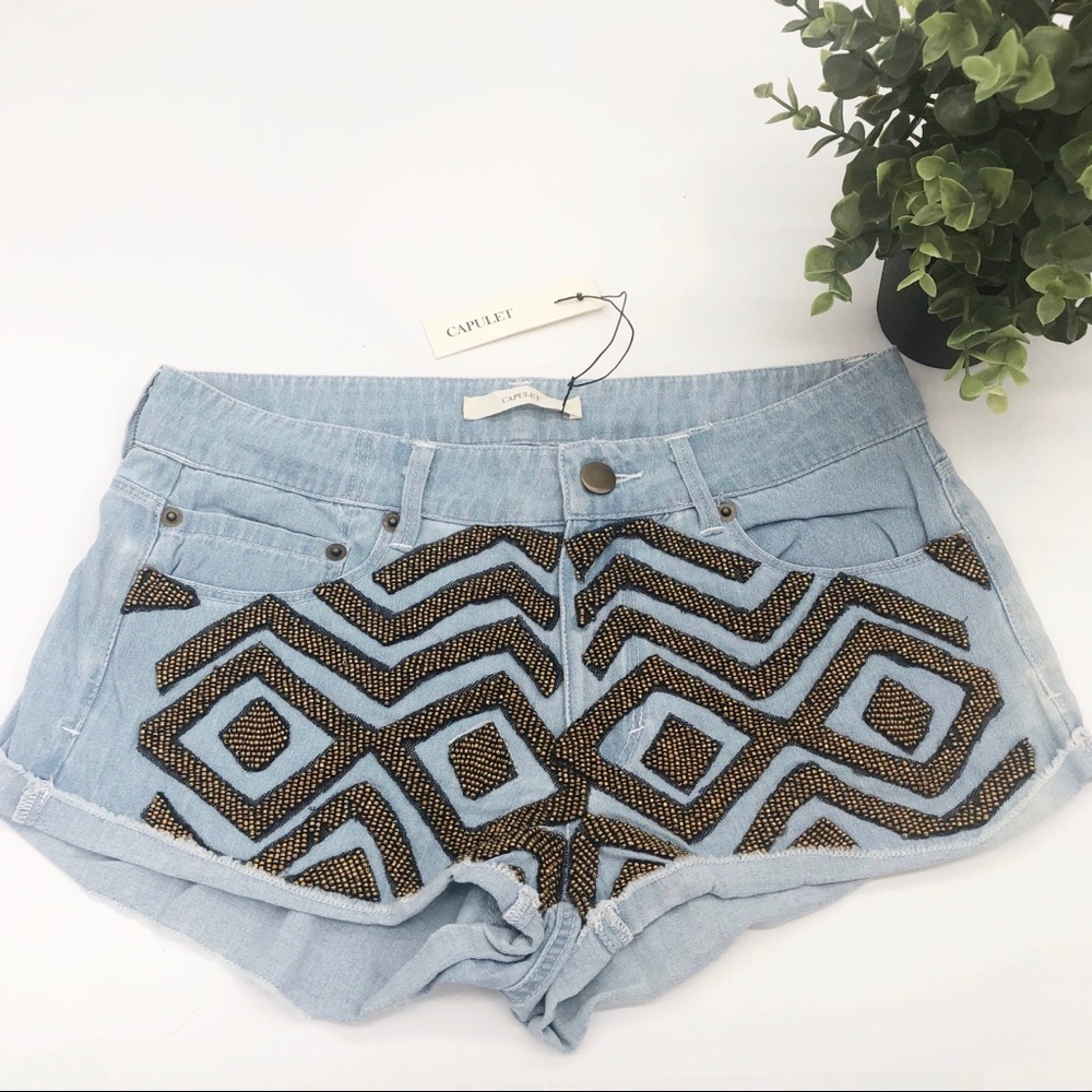 CAPULET Revolve Embellished Beaded Denim Shorts